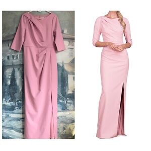 Kay Unger Long Sleeves Margerite Pleated Column Gown Size 12